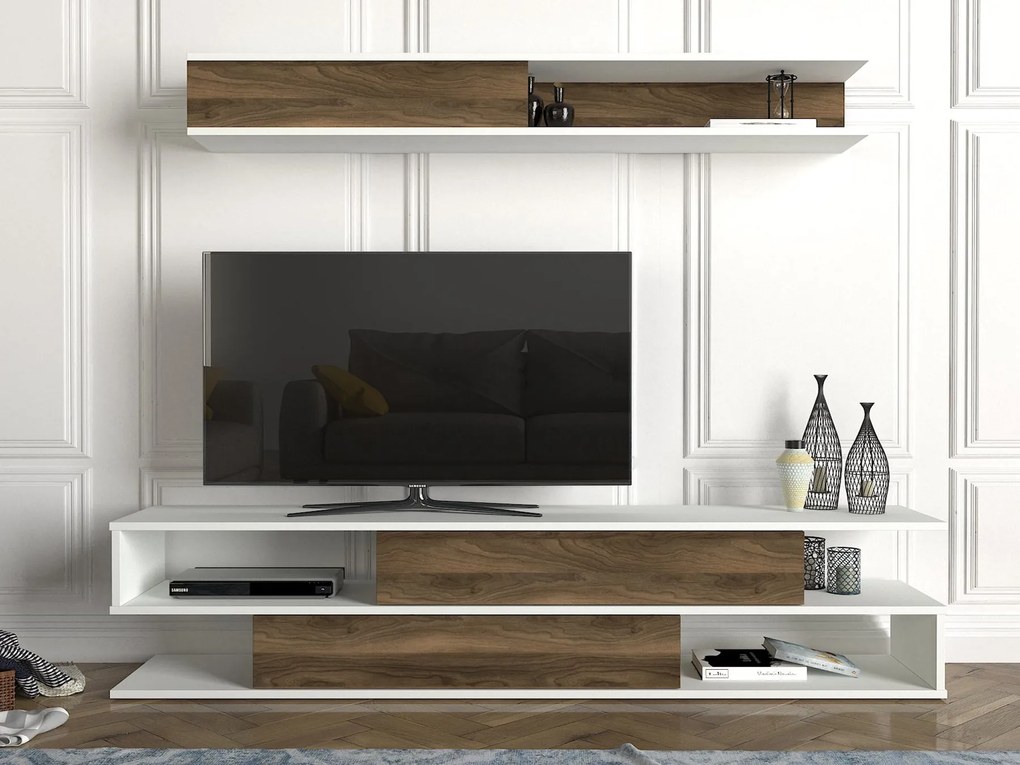 Unidade de TV Manyetik – Branco, Nogueira – 176x39,6x31,5 cm | Tribo H