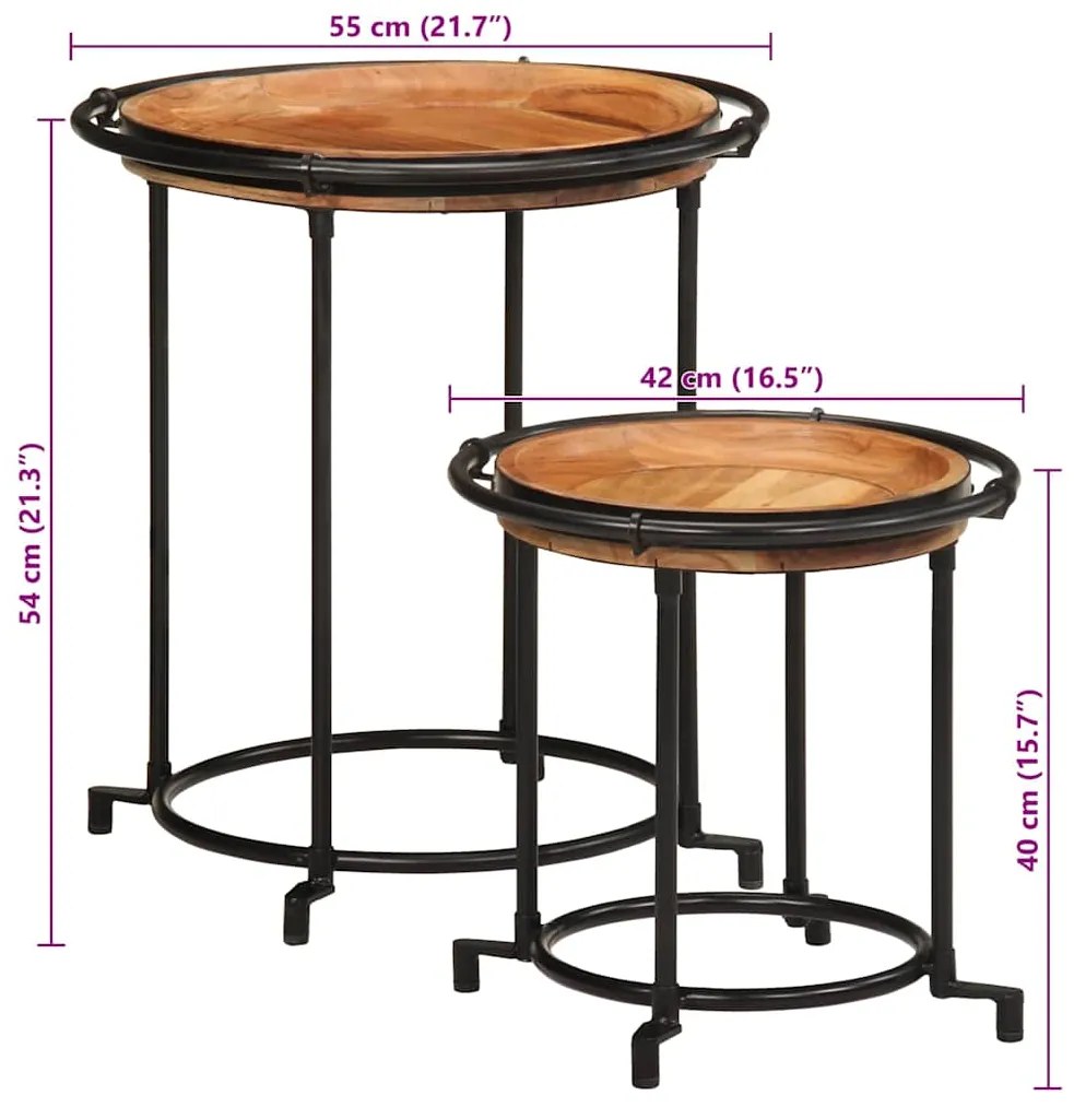 2 pcs Conjunto de mesa de apoio madeira de acácia maciça