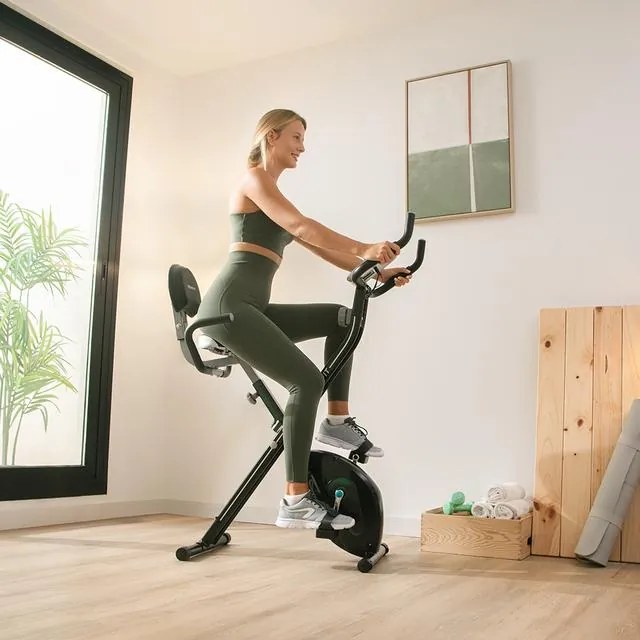 Bicicleta estática ergométrica dobrável DrumFit X-Bike Neo Pro com encosto. Ecrã LCD. Resistência magnética variável. Selim confortável com encosto e