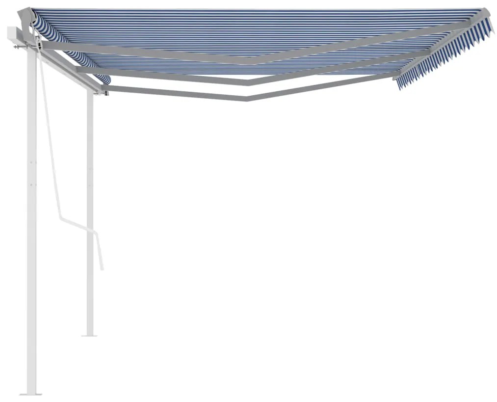 Toldo retrátil automático com postes 6x3,5 m azul e branco