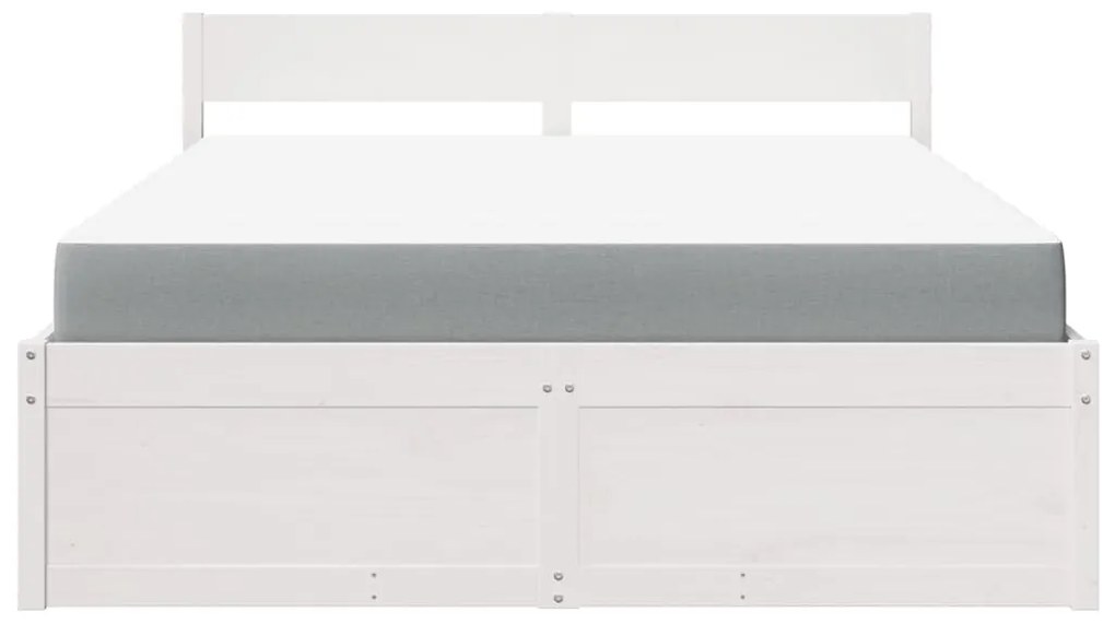 Cama com gavetas e colchão 160x200 cm pinho maciço branco