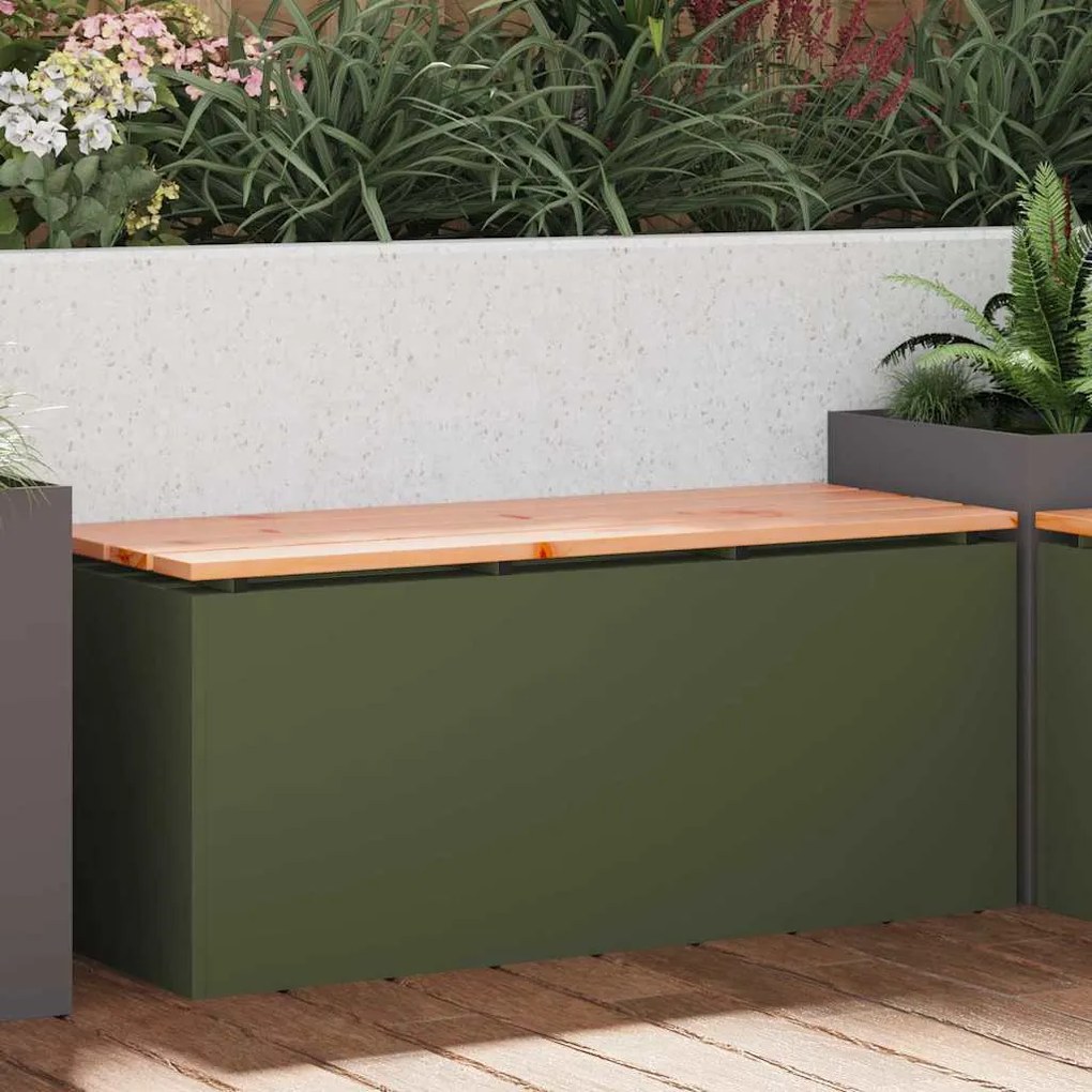 vidaXL Banco de jardim Verde-oliva 100 x 40 x 43 cm Aço