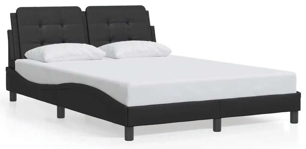 Estrutura cama c/ luzes LED 140x190 cm couro artificial preto