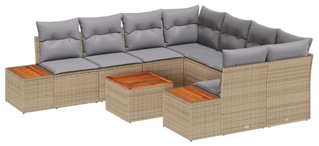 Conjunto de Sofá de Jardim vidaXL 9 Peças com Almofadas Bege Rattan Po