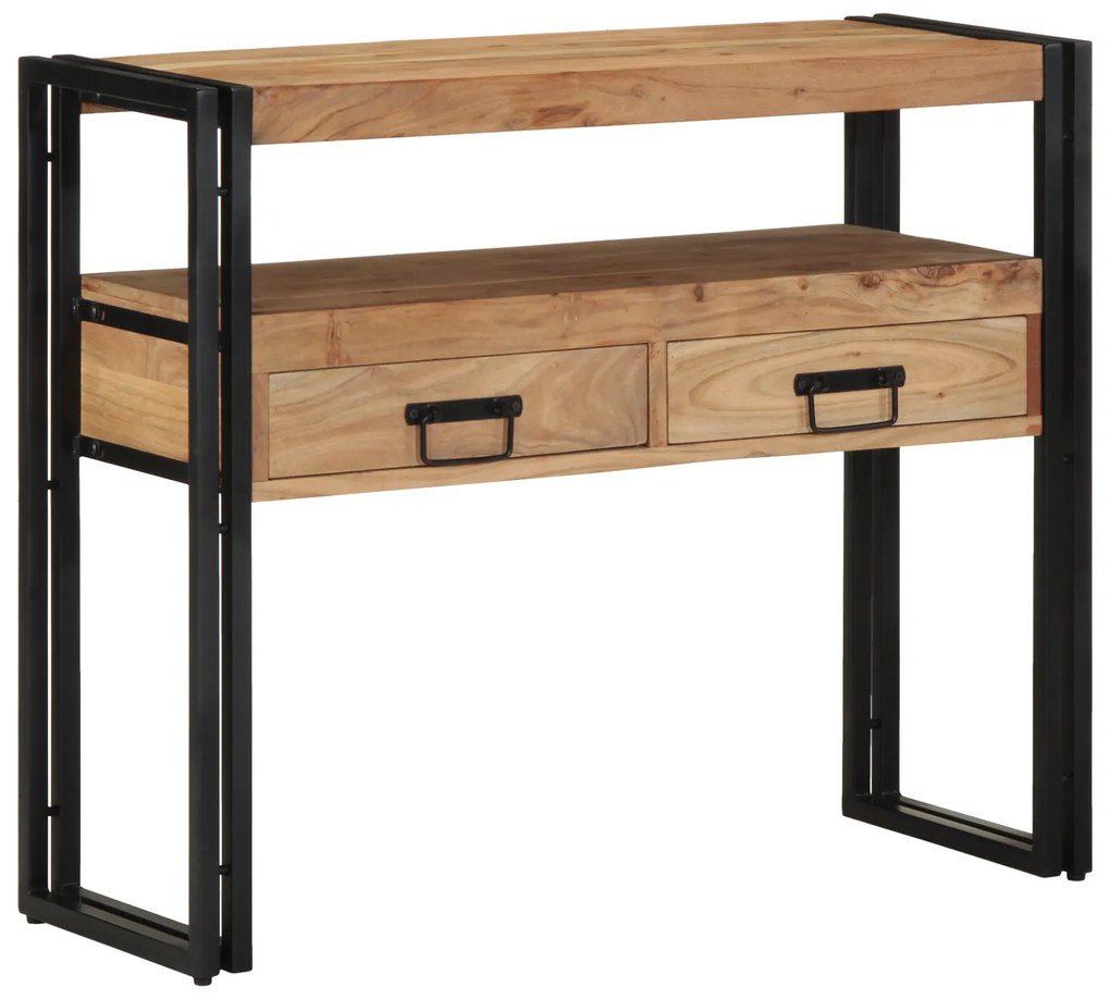 Mesa de Console vidaXL Preta 90x33x75 cm em Madeira de Acácia Sólida e Metal