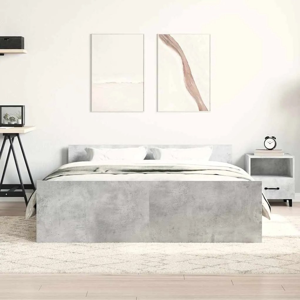 Estrutura cama c/ painéis cabeceira/pés 140x200cm cinza cimento