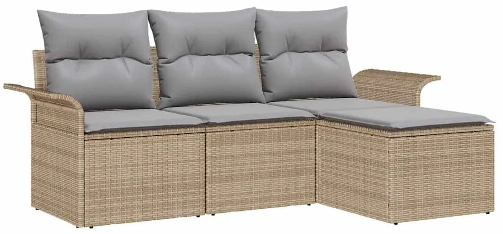 Conjunto de Sofás de Jardim de 4 Peças com Almofadas Bege Rattan