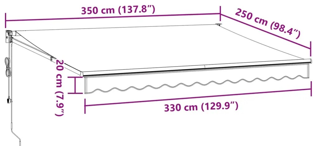 Toldo retrátil 3,5x2,5 m tecido e alumínio antracite e branco