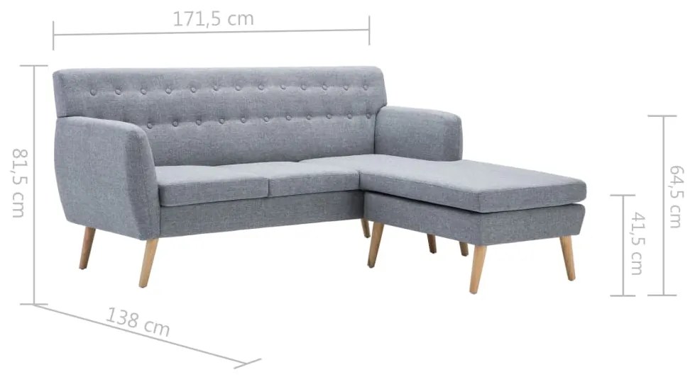 Sofá Amanda Chaise Longue - De 3 Lugares - Cor Cinzento Claro - 171,5x