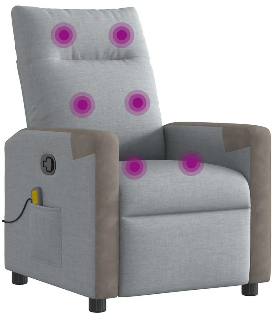 Poltrona de massagens reclinável tecido cinzento-claro