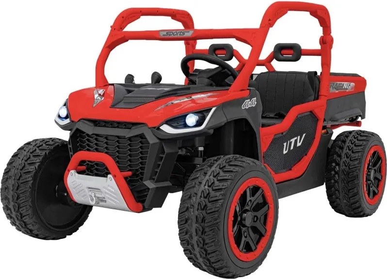 Carro elétrico para Crianças 3 a 7 anos, 2 Lugares Farmer Truck UTV Racing 24V 4x4 Rodas Espuma EVA, assento couro ecológico Vermelho