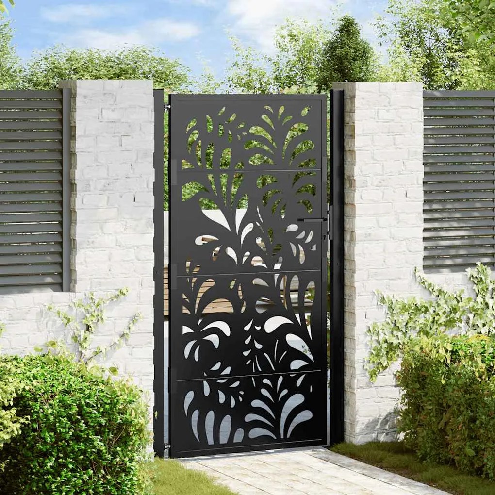 vidaXL Portão de jardim preto 100x175 cm aço design ondulado