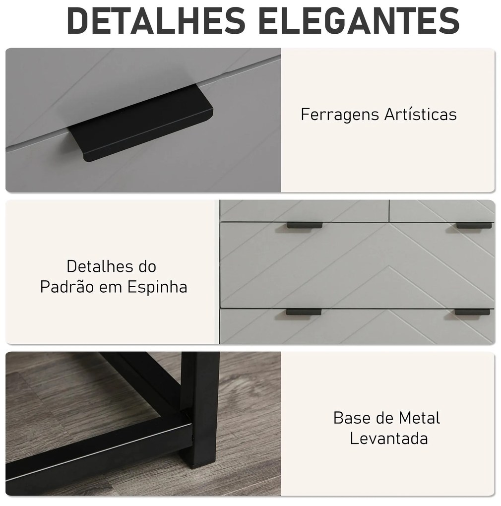 Cómoda com 4 Gavetas Base Elevada e Desenho Antiderrapante 80x40x79 cm Branco Cinzento e Preto