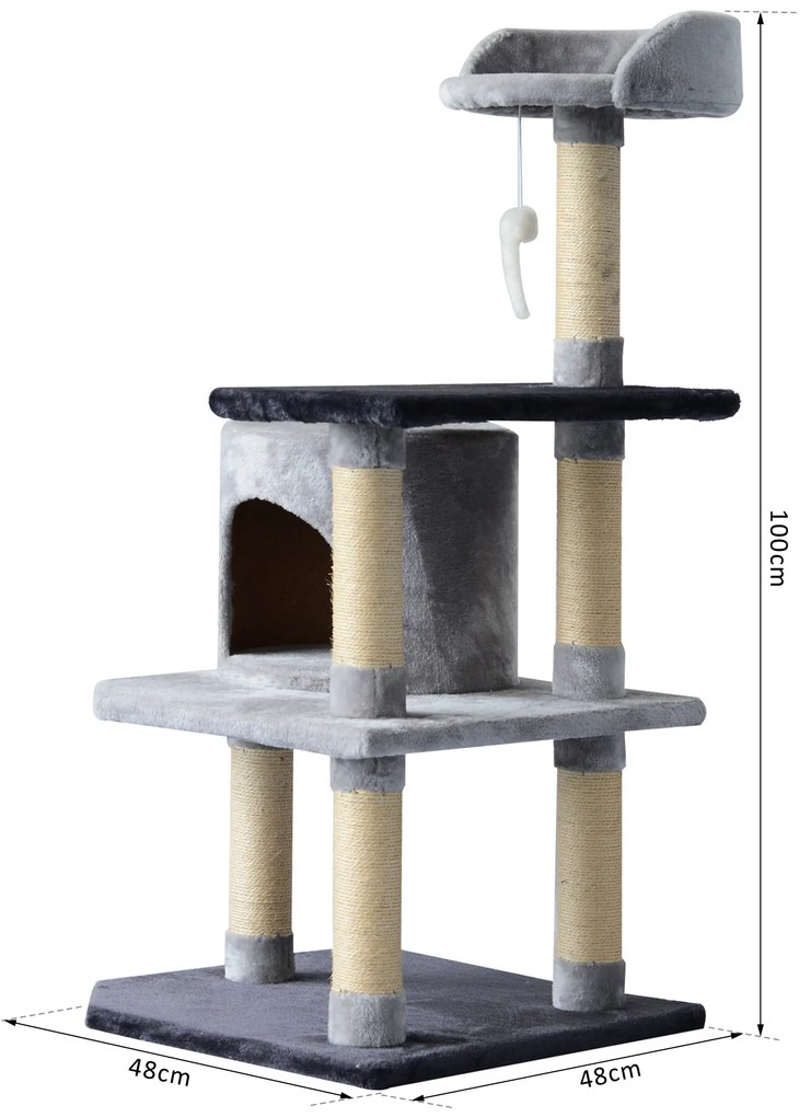 Árvore para gatos Arranhador Grande com Plataformas para Brincar coberta de Pelucía Bege 48x48x100 cm