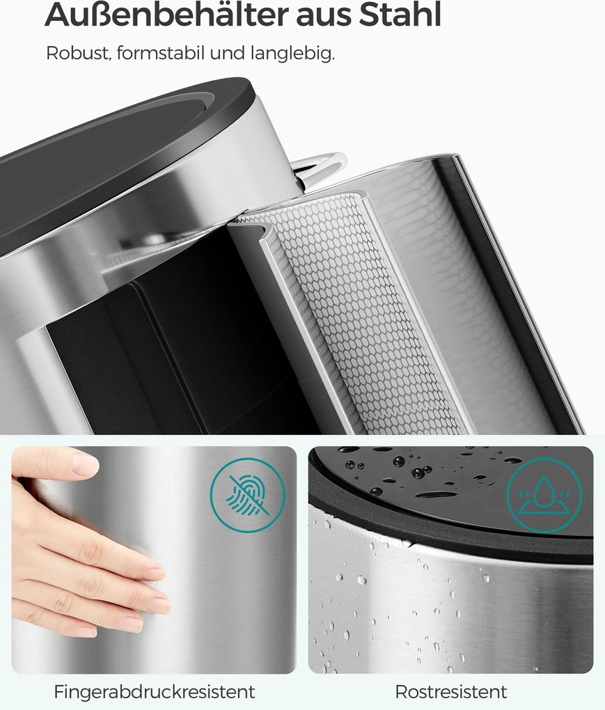 Caixote lixo casa de banho 3 litros com tampa Prateado + preto