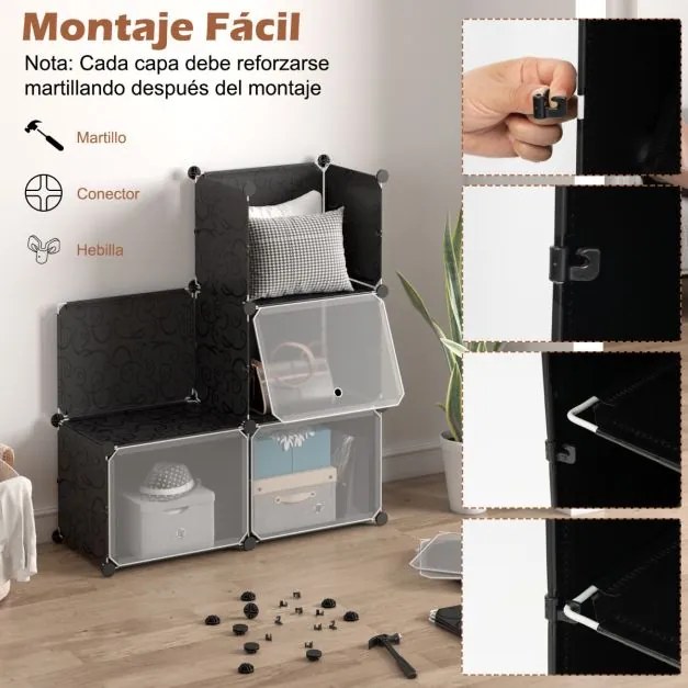 Sapateira de plástico de 8 níveis para 48 pares de sapatos 124 x 32 x 125 cm Preto