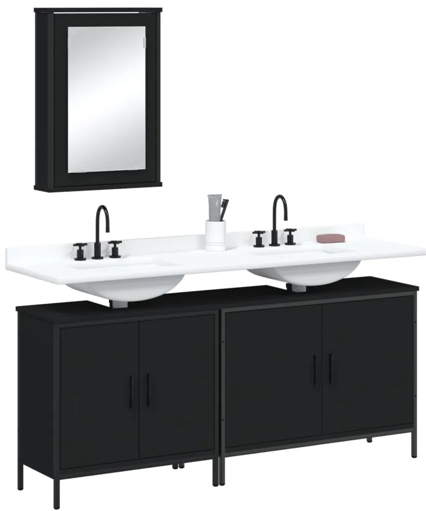 3 pcs conjunto móveis casa de banho derivados de madeira preto