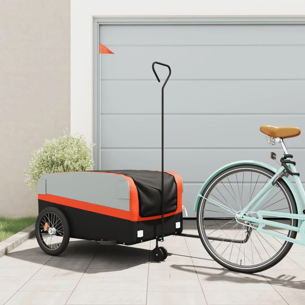 vidaXL Reboque para bicicleta 45 kg ferro preto e laranja