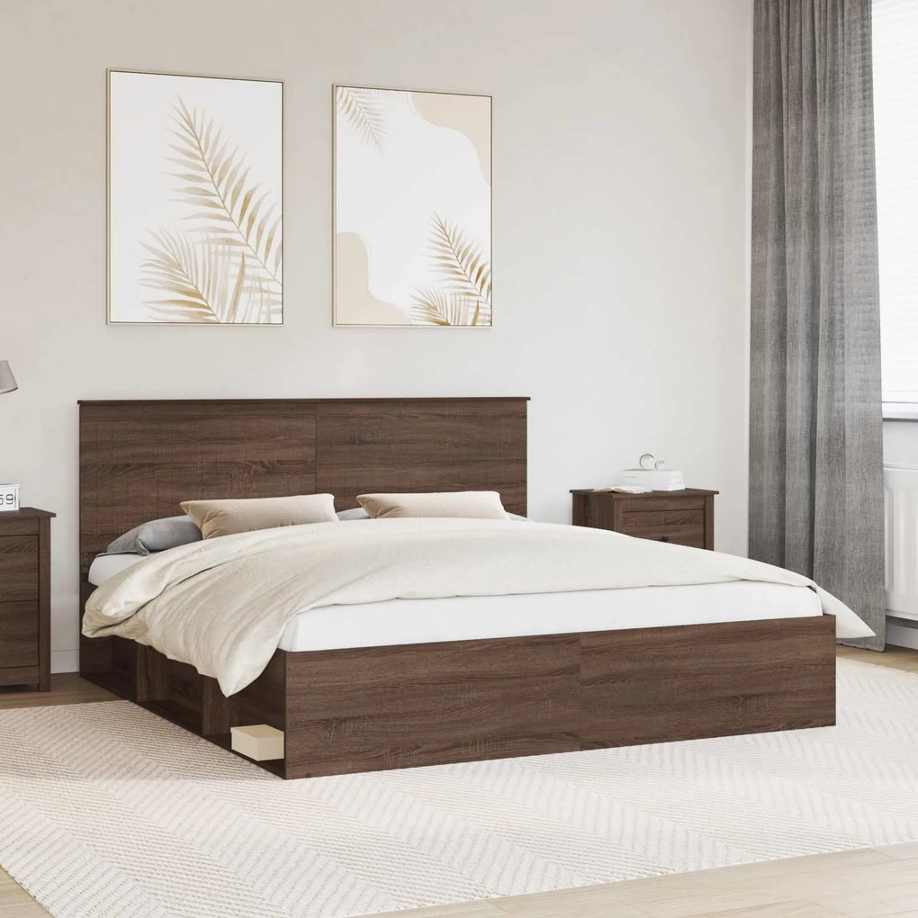 vidaXL Estrutura da Cama com cabeceira Carvalho Marrom 180 x 200 cm