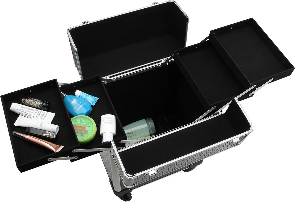 Maleta Trolley de Maquilhagem 34 L Compartimentos Ajustáveis Rodas 360° Fechadura de Segurança