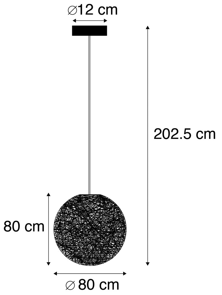 Candeeiro de suspensão rústico preto 80 cm - Corda Rústico