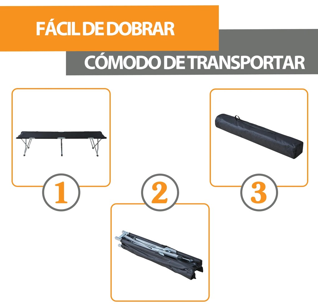 Cama de Campismo Dobrável Cama de Campismo com Estrutura Metálica Carga 136 kg para Praia Viagens 193x64x40 cm Preto