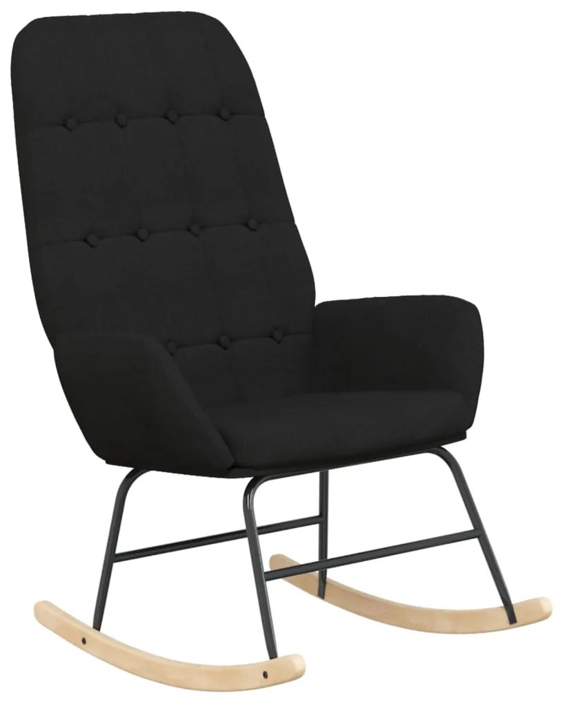Cadeira de baloiço com apoio de pés tecido preto