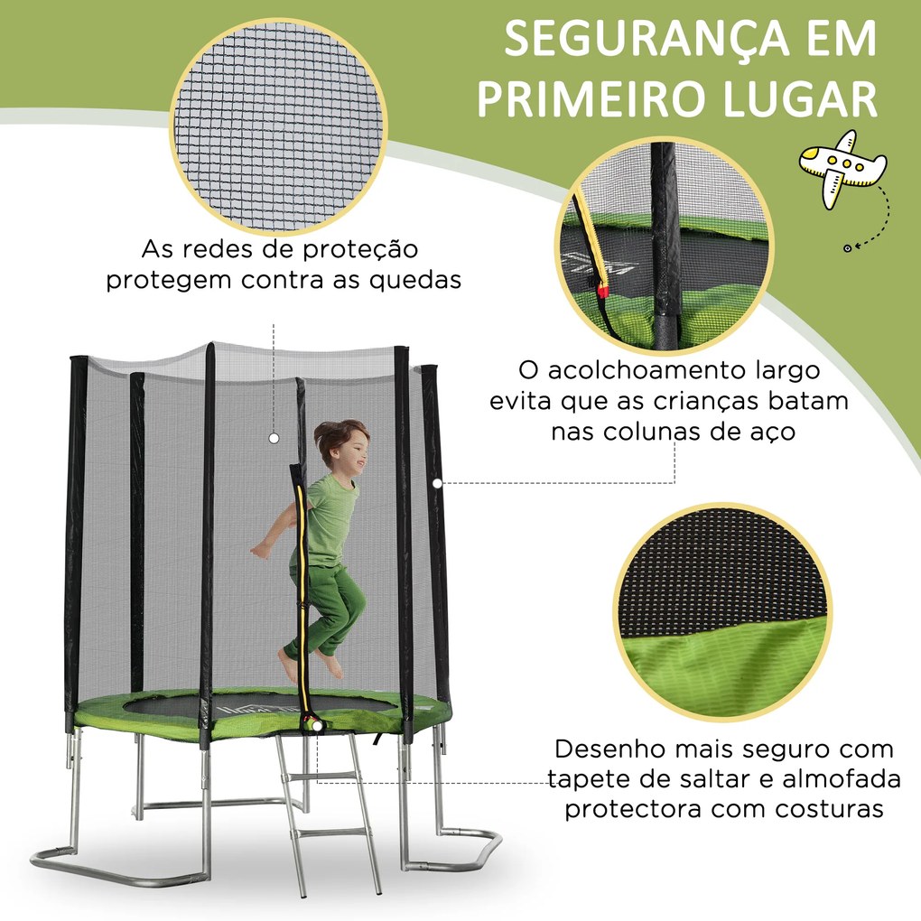 HOMCOM Trampolim de Jardim Ø223cm Trampolim para Crianças Adultos com Superfície de Salto Ø137cm Rede de Segurança Cobertura de Bordas e Escada para Exterior Verde