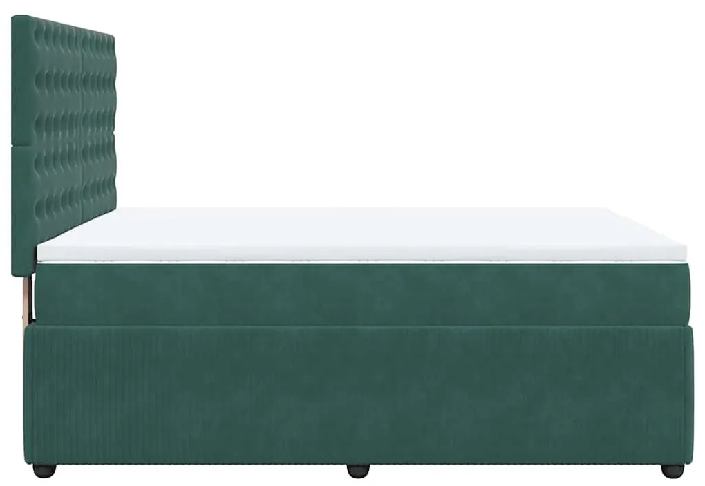 Cama com molas/colchão 140x190 cm veludo verde-escuro