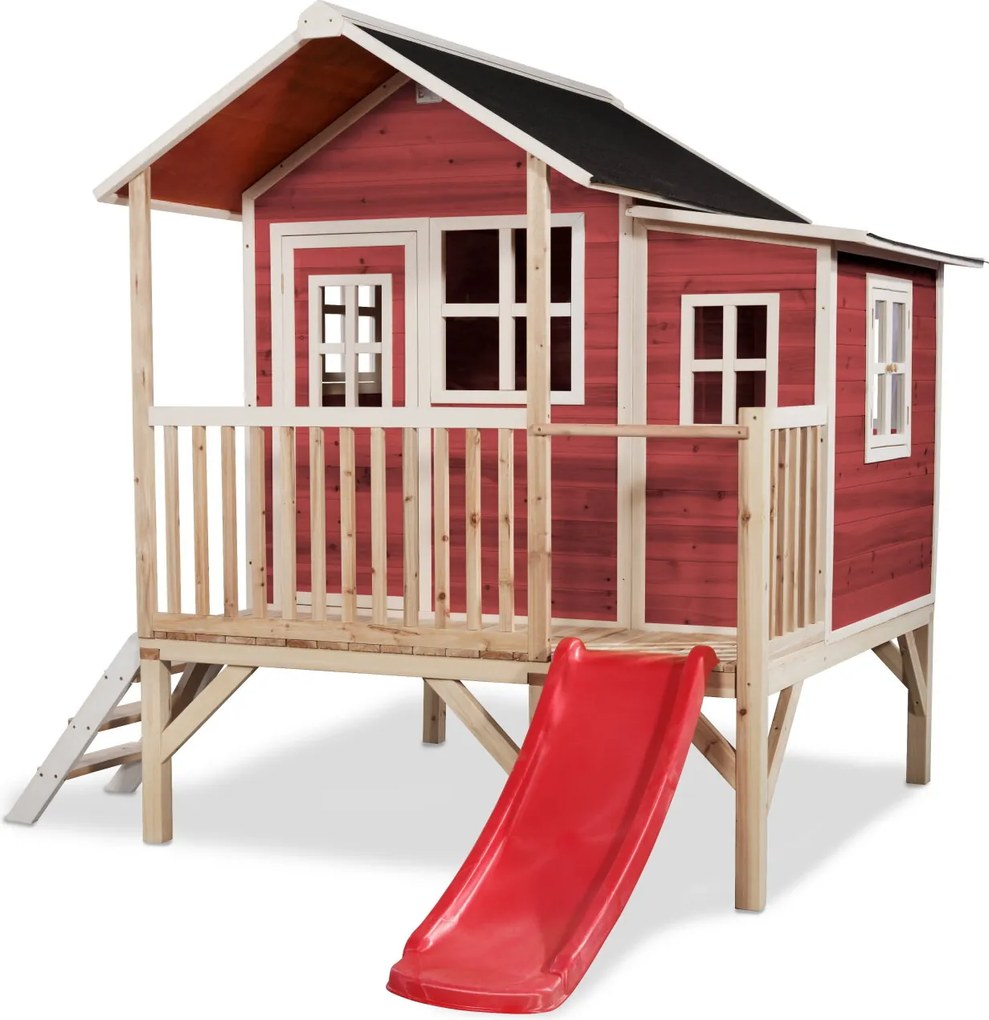 Casa de brincar infantil exterior para crianças Loft 350 em madeira com escorrega - Vermelha