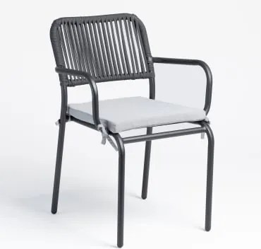 Pack De 2 Cadeiras De Jardim Empilháveis Com Apoios De Braços Em Corda Trançada Arhiza Cinza Grafito - Sklum