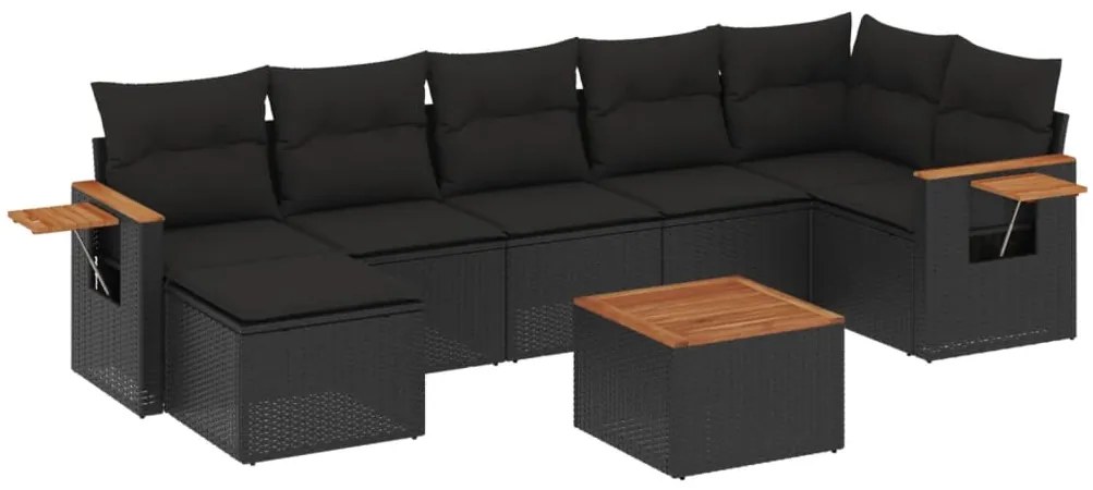 8 pcs conjunto sofás de jardim com almofadões vime PE preto