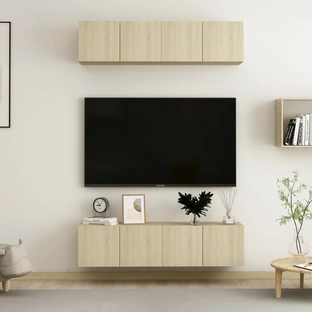 vidaXL Móveis de TV 4 pcs derivados de madeira carvalho sonoma