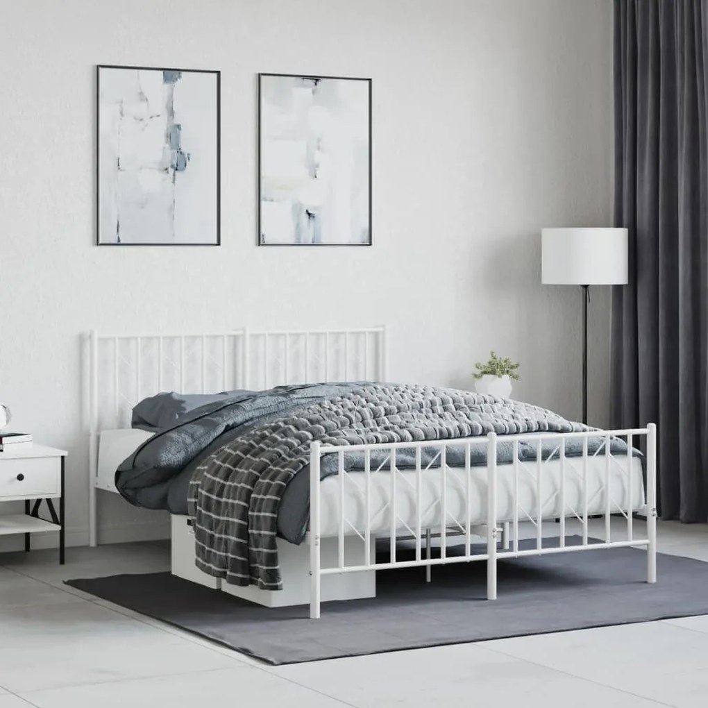vidaXL Estrutura de cama com cabeceira e pés 140x190 cm metal branco