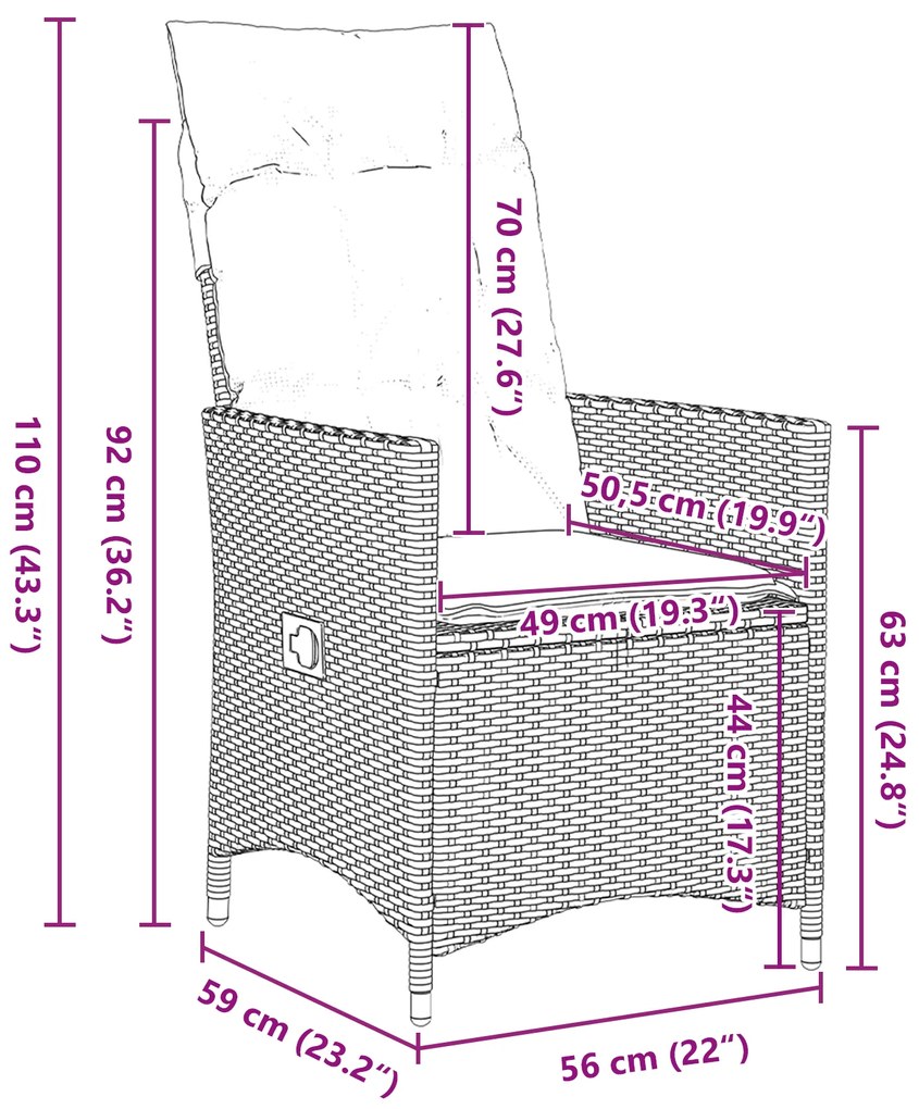 Conjunto de Jantar de Jardim de 9 Peças com Almofadas Cinza Polirattan