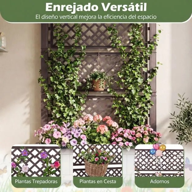 Floreira de jardim elevada com treliça 80 x 40 x 140 cm, vasos móveis, drenagem, rodas bloqueáveis para vegetais e plantas, interior e exterior Castan