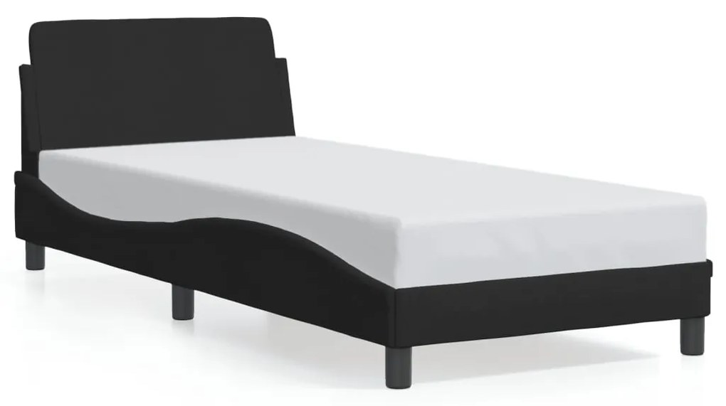 Estrutura de cama c/ cabeceira tecido 90x190 cm preto