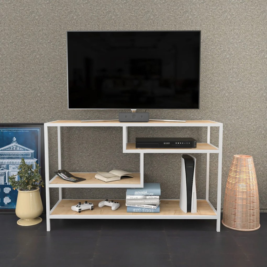 Móvel de TV Robbins – Branco Carvalho – 120x39x75 cm