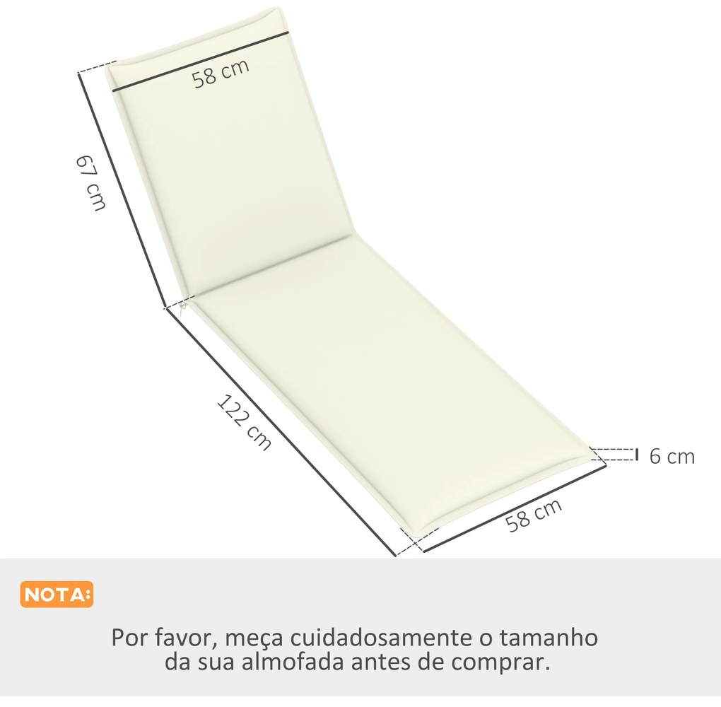 Conjunto de 2 Almofadas para Espreguiçadeira Dobráveis 193x58x6 cm com Correias de Sujeição Creme