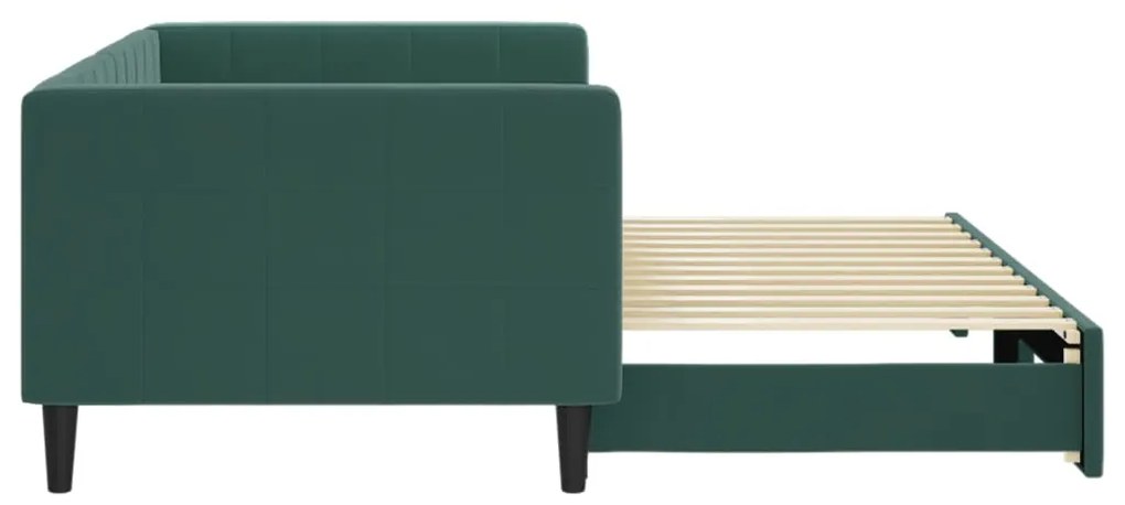 Sofá-cama com gavetão 90x200 cm veludo verde-escuro