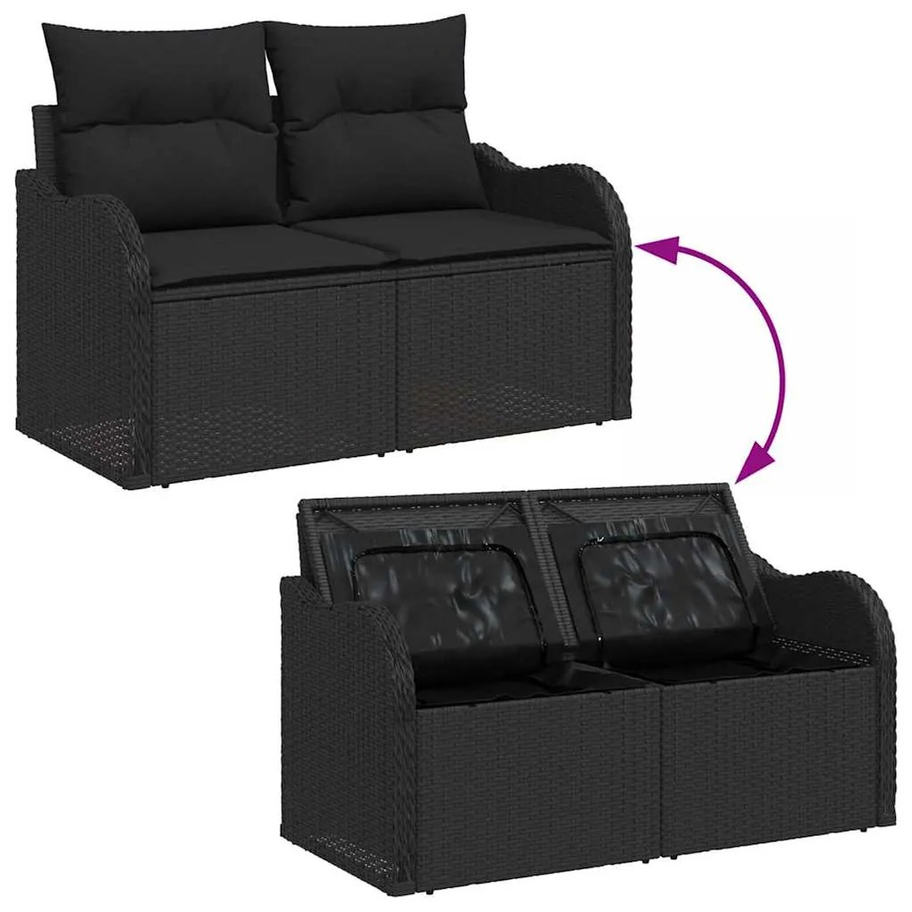 Conjunto de Sofá de Jardim 4 Peças com Almofadas Rattan Preto