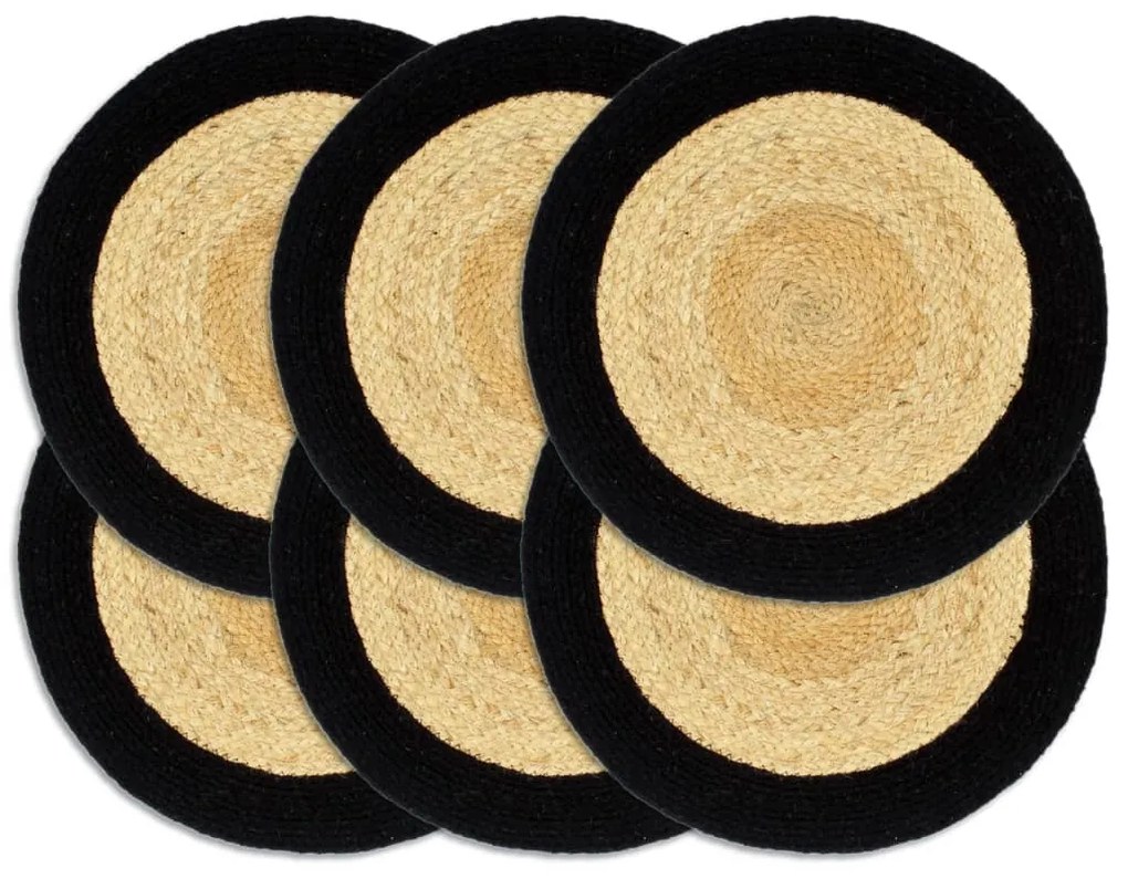 vidaXL Individuais de mesa 6 pcs juta e algodão 38 cm natural e preto