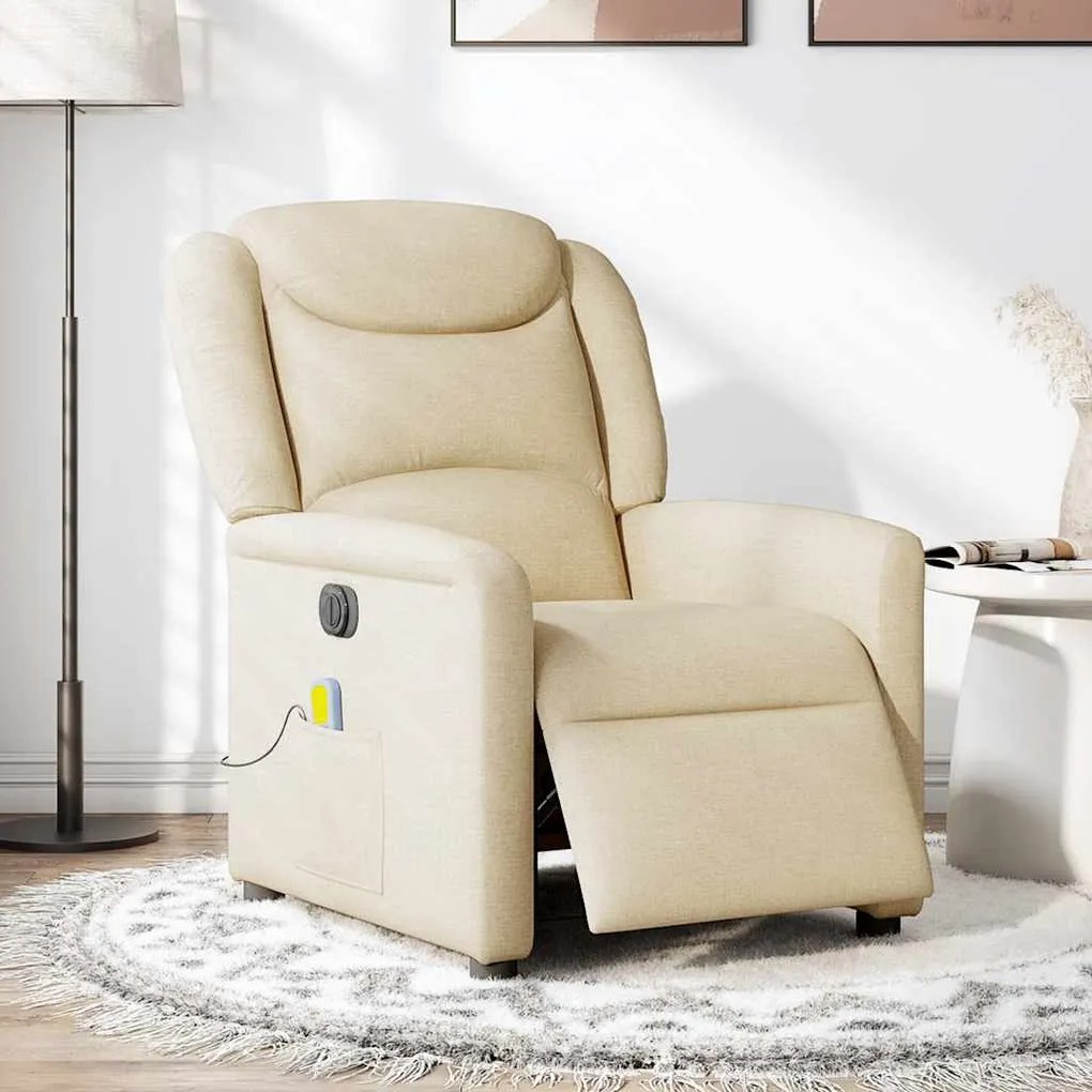 Poltrona de massagens reclinável elétrica tecido creme