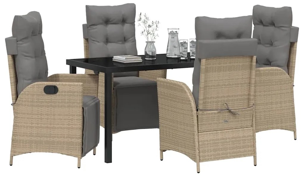 Conjunto de Jantar para Jardim com 5 Peças - Rattan Poliéster Bege