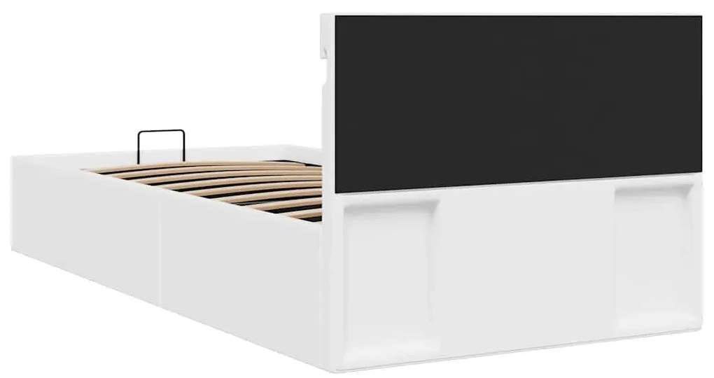 Cama hidráulica c/ arrumação LED 90x200cm couro artifi. branco