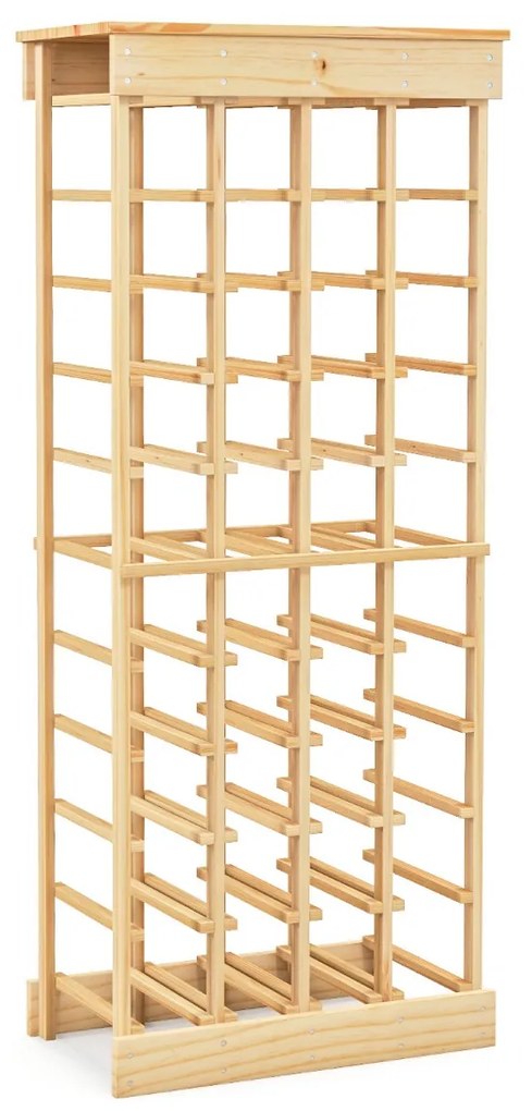 Garrafeira para vinhos 47 x 28 x 113 cm com barra de 10 níveis, garrafeira empilhável para 40 garrafas de 750 ml, madeira de pinho natural