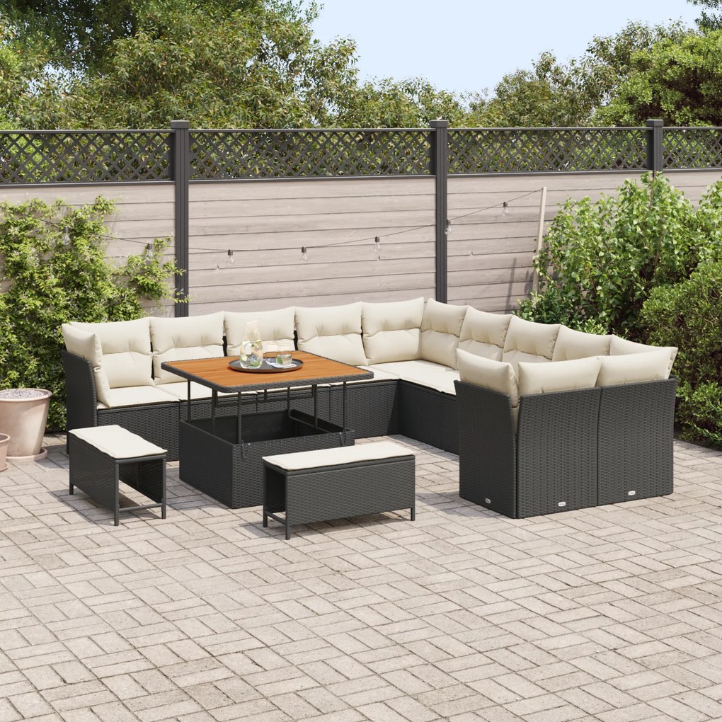 Conjunto de Sofás de Jardim vidaXL 13 Peças com Almofadas Preto Rattan