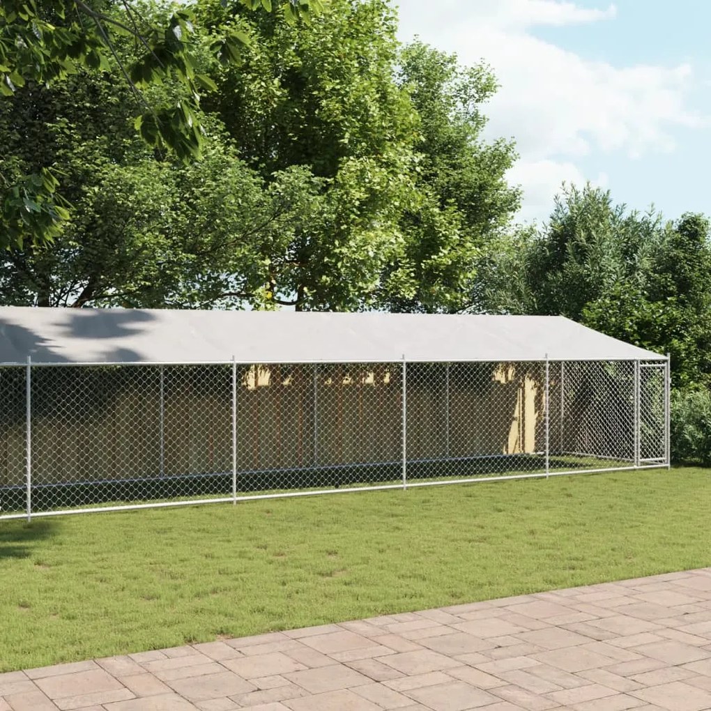 Jaula para cão com telhado/porta 12x2x2m aço galvanizado cinza