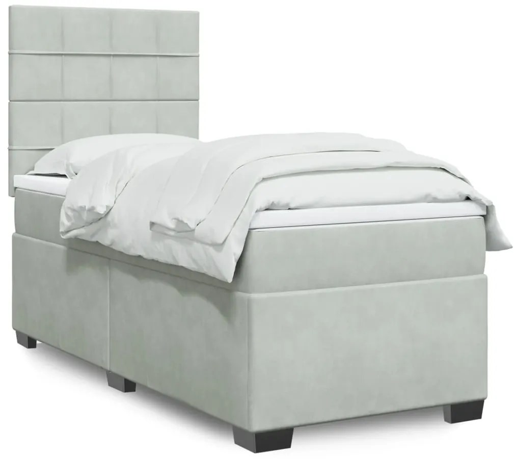 Cama com molas/colchão 90x200 cm veludo cinza-claro