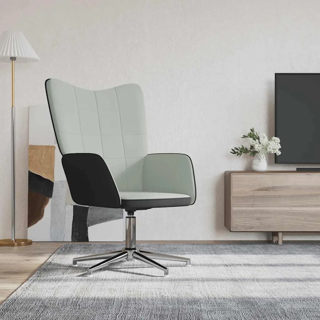 vidaXL Cadeira de descanso PVC e veludo cinzento-claro